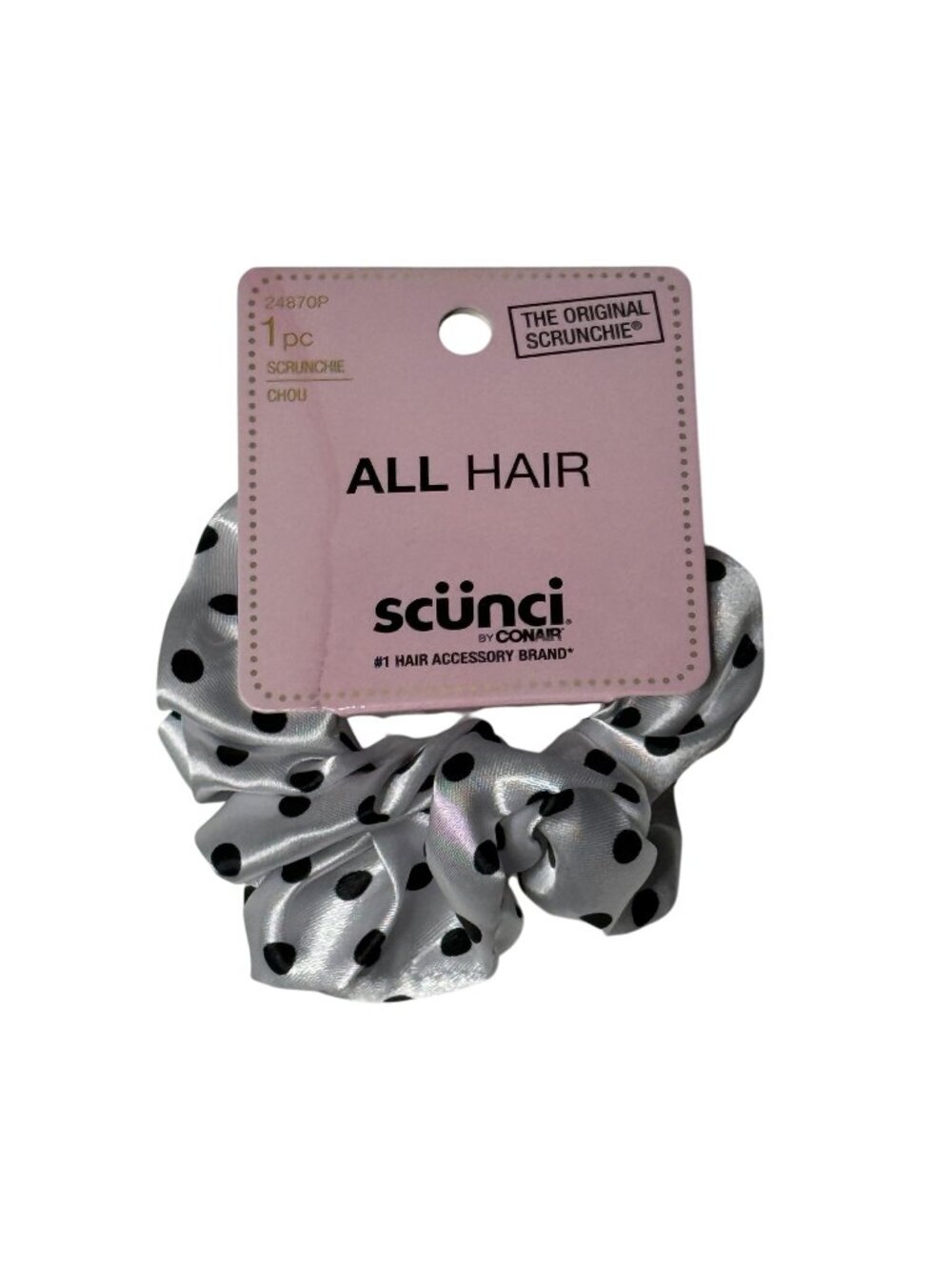 Scunci Polka Dot Satin Scrunchie Black White Hair Tie New